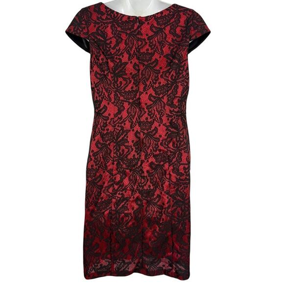 Alyx Petite Red Black Lace Cocktail Party Knee Length Sheath Cap Sleeve Dress 6 - Picture 13 of 16